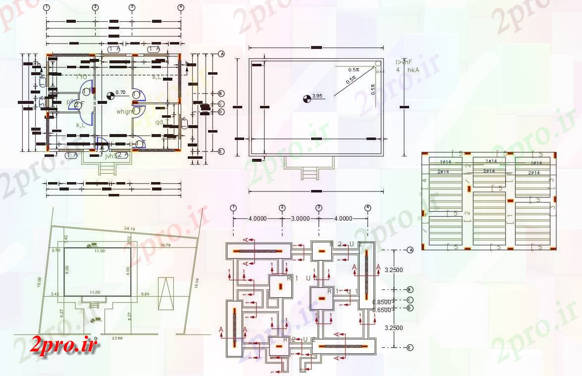 دانلود نقشه خانه های کوچک ، نگهبانی ، سازمانی - X 36 خانه برنامه اتوکد 8 در 11 متر (کد155537)