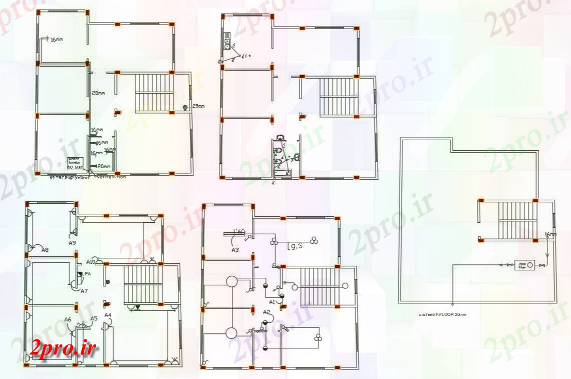 دانلود نقشه خانه های کوچک ، نگهبانی ، سازمانی - BHK خانه چیدمان برق طراحی 11 در 11 متر (کد155543)