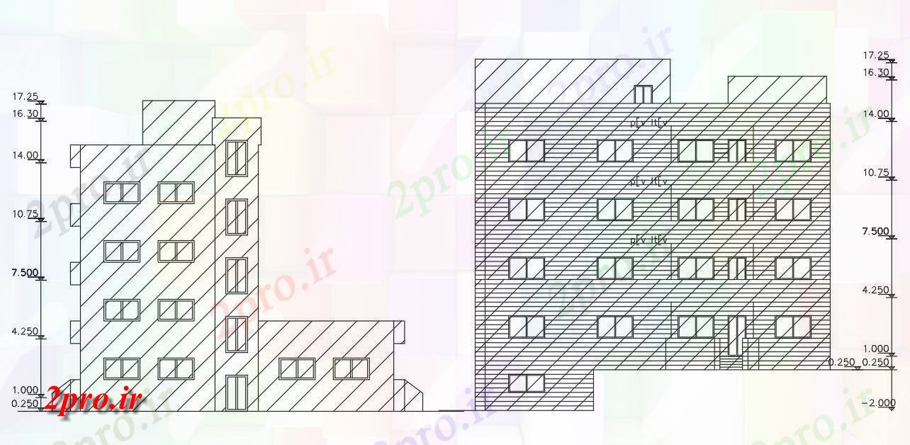 دانلود نقشه مسکونی  ، ویلایی ، آپارتمان  آپارتمان جانبی ساختمان و مصالح و جبهه نمای طراحی (کد155570)