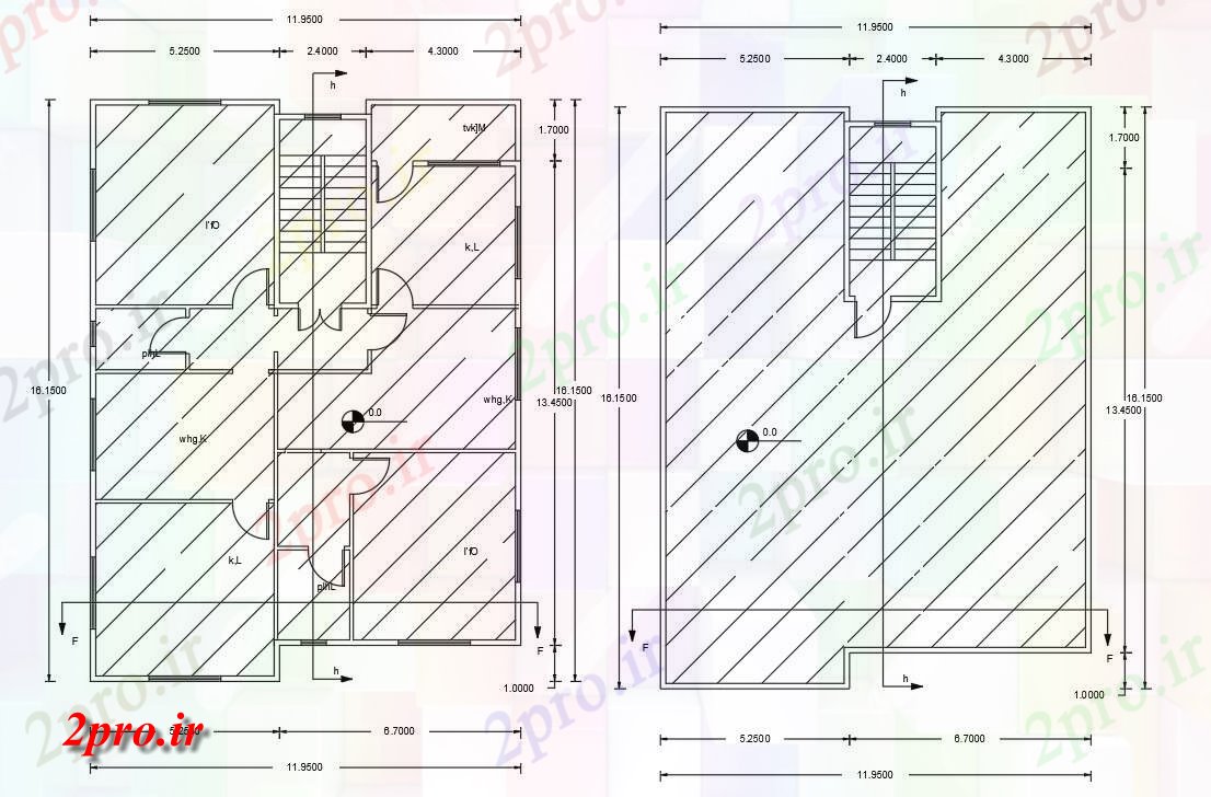 دانلود نقشه خانه های کوچک ، نگهبانی ، سازمانی - پا دان مربع برای 2 BHK خانه طراحی 11 در 16 متر (کد155572)