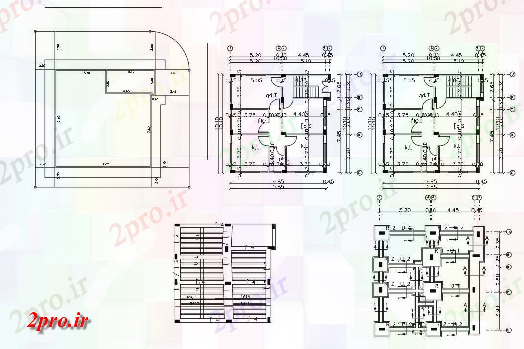 دانلود نقشه مسکونی  ، ویلایی ، آپارتمان  فوت مربع آپارتمان   2 BHK خانه طراحی (کد155573)