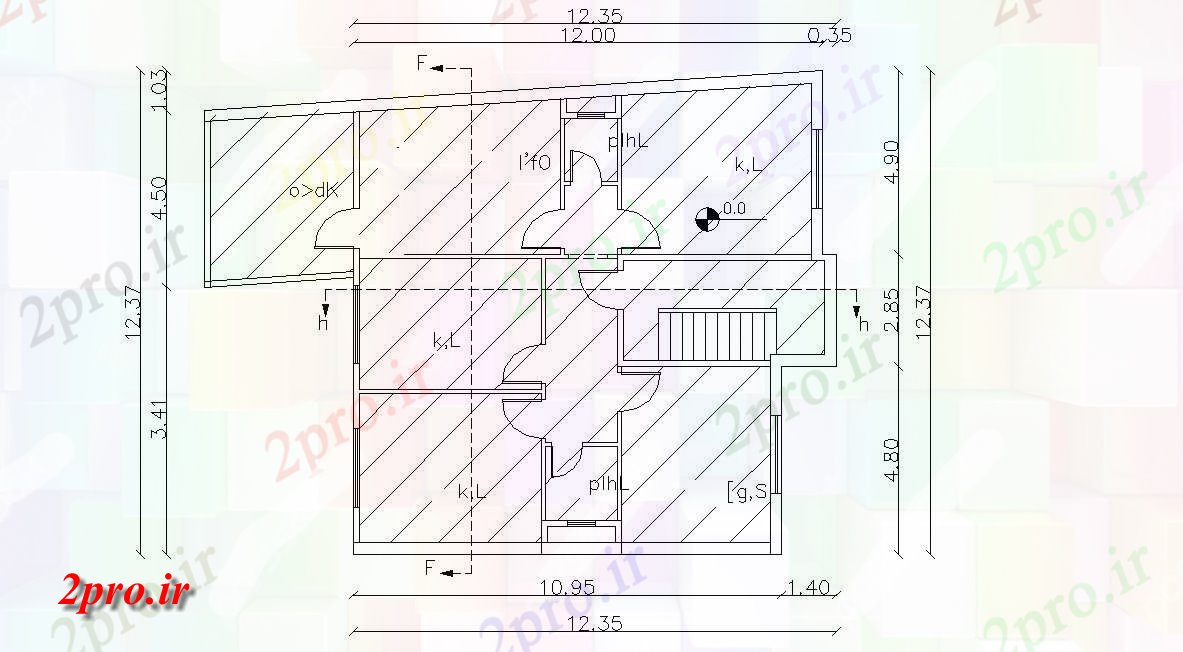 دانلود نقشه خانه های کوچک ، نگهبانی ، سازمانی - ویلایی برنامه ریزی با کار طراحی ابعاد 12 در 12 متر (کد155589)