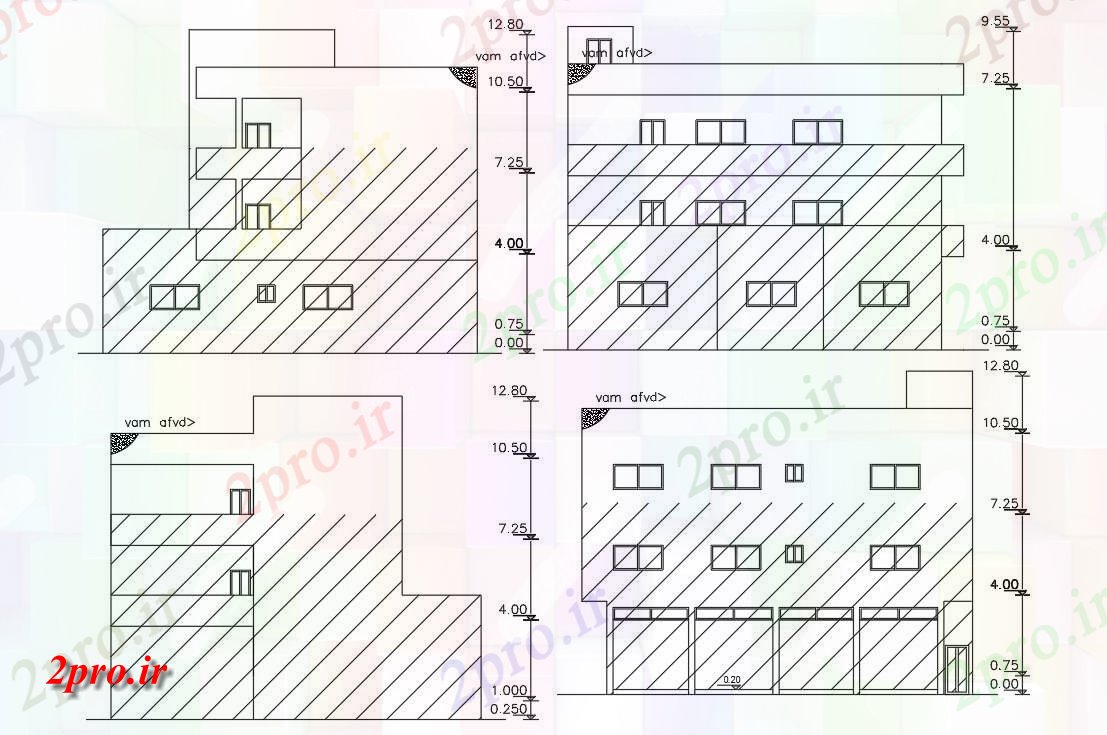 دانلود نقشه مسکونی  ، ویلایی ، آپارتمان  فروشگاه با آپارتمان   ساختمان نمای (کد155604)