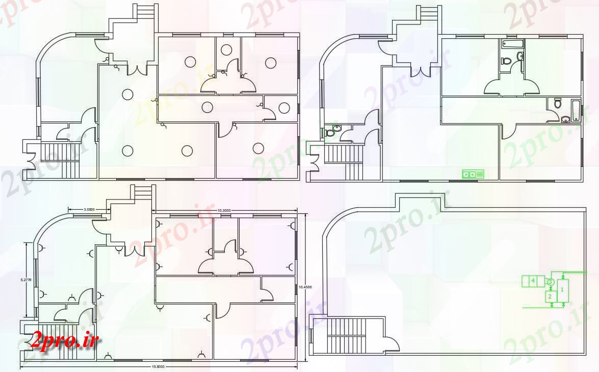 دانلود نقشه مسکونی ، ویلایی ، آپارتمان اتوکد 3 BHK خانه برق طراحی 10 در 19 متر (کد155616)