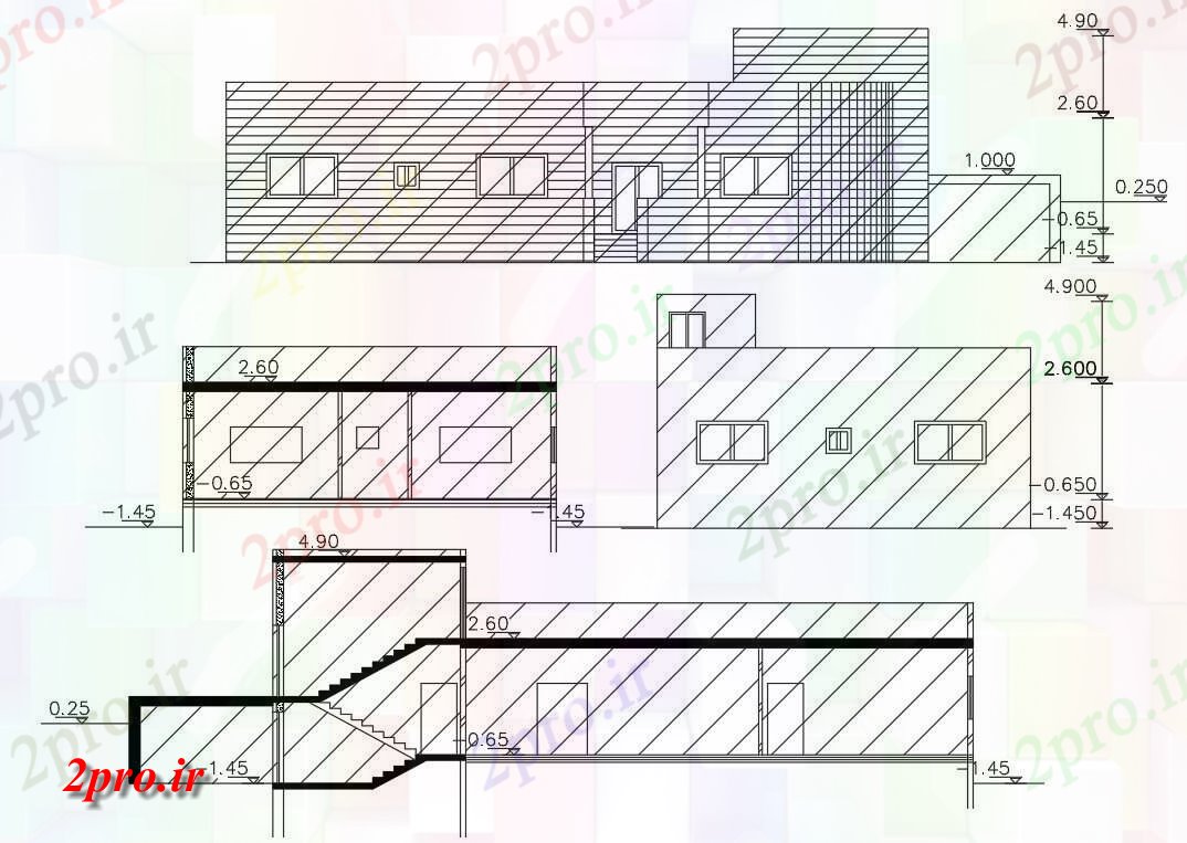 دانلود نقشه خانه های کوچک ، نگهبانی ، سازمانی - متر مربع ساختمان خانه بخشی نما طراحی (کد155617)