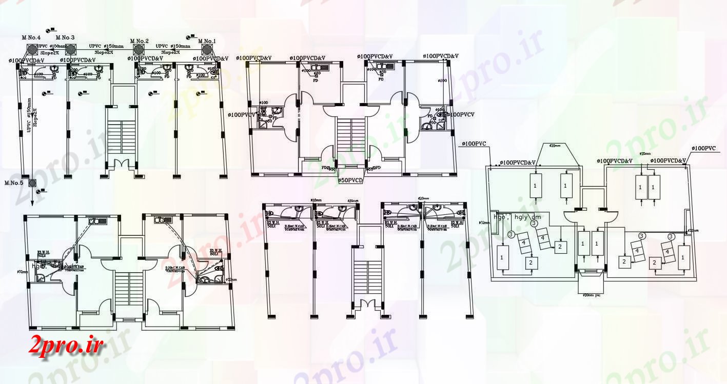 دانلود نقشه مسکونی  ، ویلایی ، آپارتمان  فروشگاه با 2 BHK آپارتمان   لوله کشی طرحی چیدمان (کد155636)