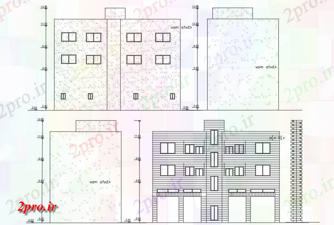 دانلود نقشه مسکونی  ، ویلایی ، آپارتمان  آپارتمان با فروشگاه ساختمان نمای (کد155639)