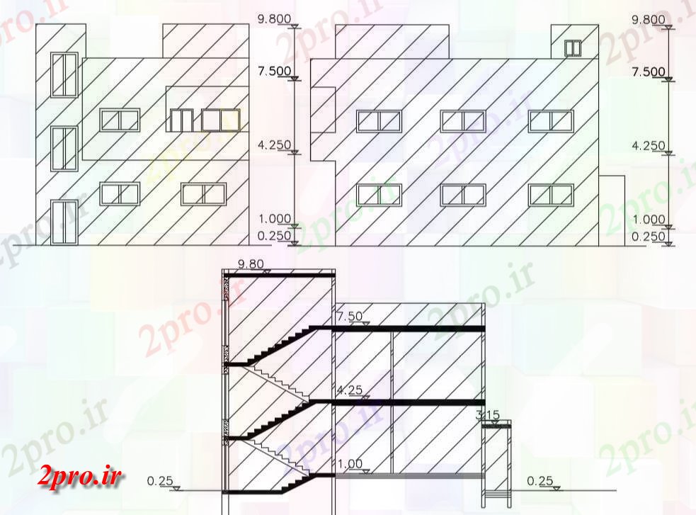 دانلود نقشه خانه های کوچک ، نگهبانی ، سازمانی - فوت مربع ساختمان خانه بخش و نما طراحی (کد155673)