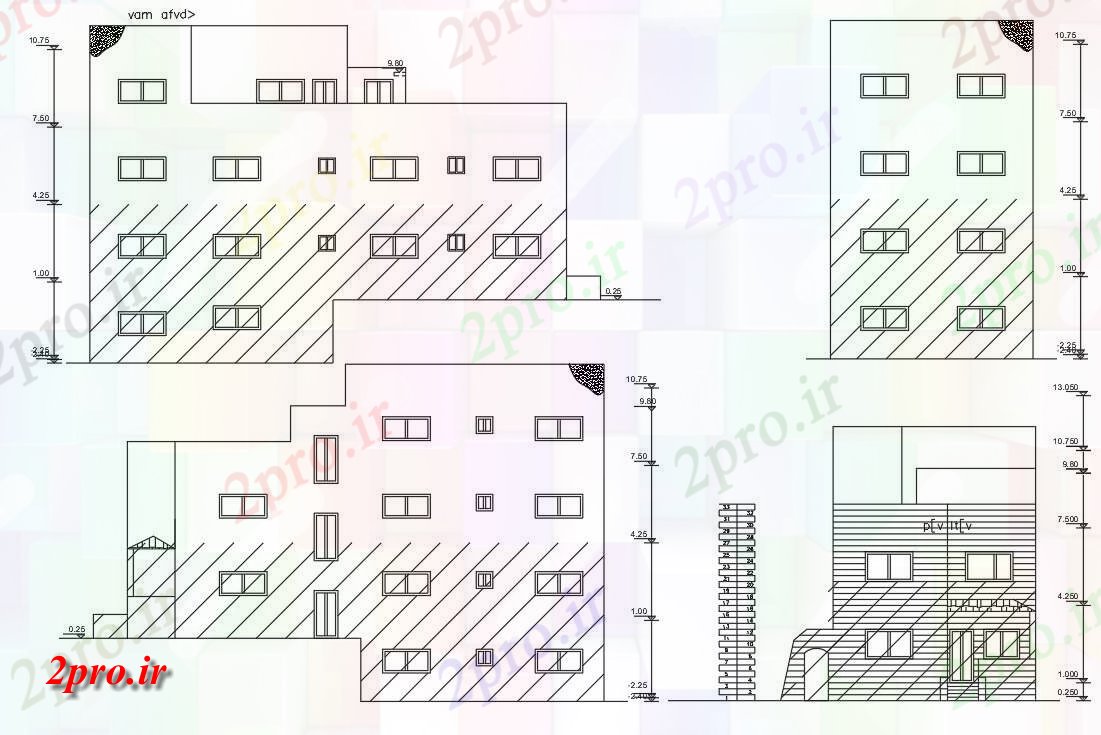 دانلود نقشه مسکونی  ، ویلایی ، آپارتمان  چند ساختمان خانه نمای   (کد155698)