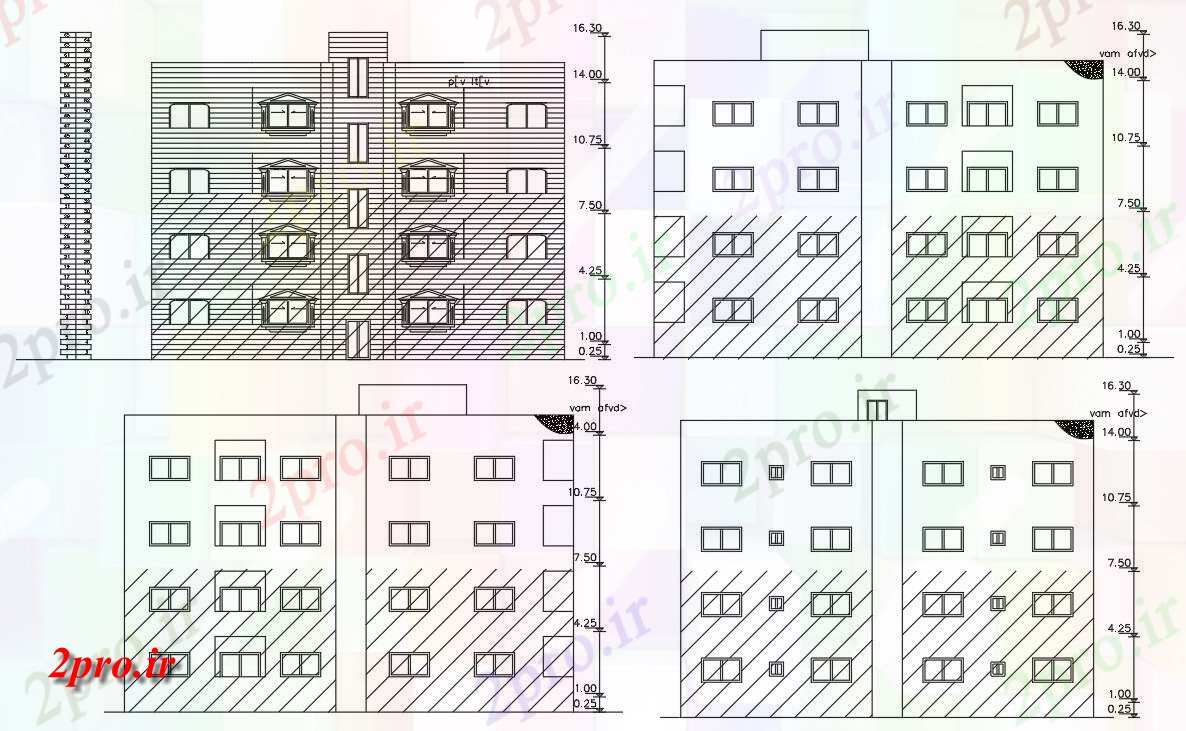 دانلود نقشه مسکونی  ، ویلایی ، آپارتمان  نما آپارتمان   طراحی ساختمان  (کد155705)