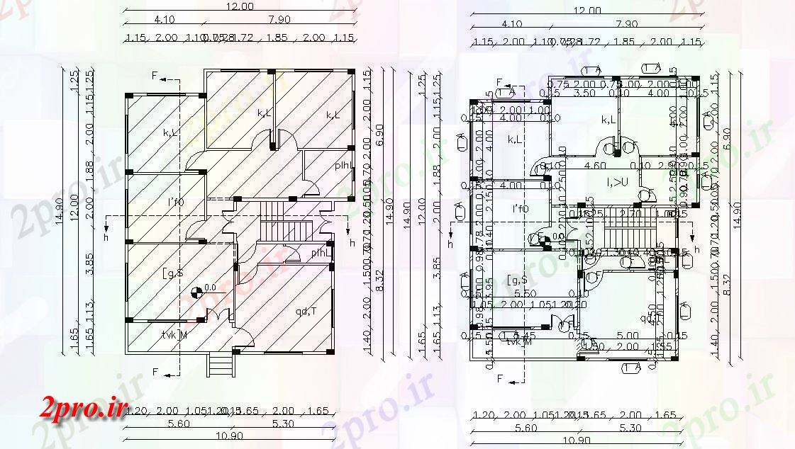 دانلود نقشه خانه های کوچک ، نگهبانی ، سازمانی - معماری بزرگ ویلایی طرحی با کار 12 در 14 متر (کد155711)