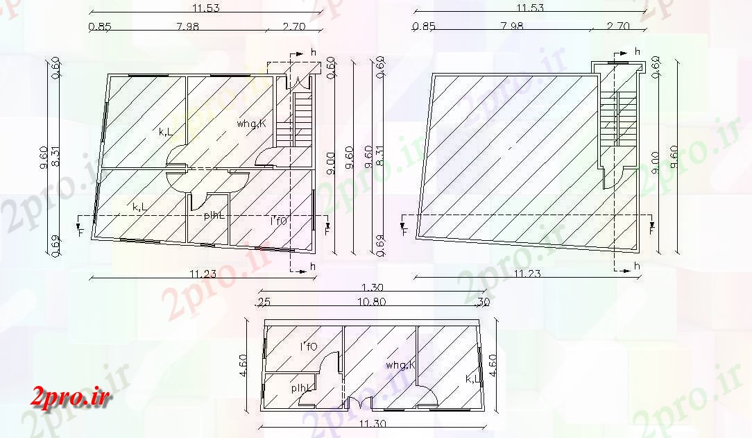 دانلود نقشه خانه های کوچک ، نگهبانی ، سازمانی - کف طرحی خانه بزرگ طراحی با کار 9 در 44 متر (کد155724)