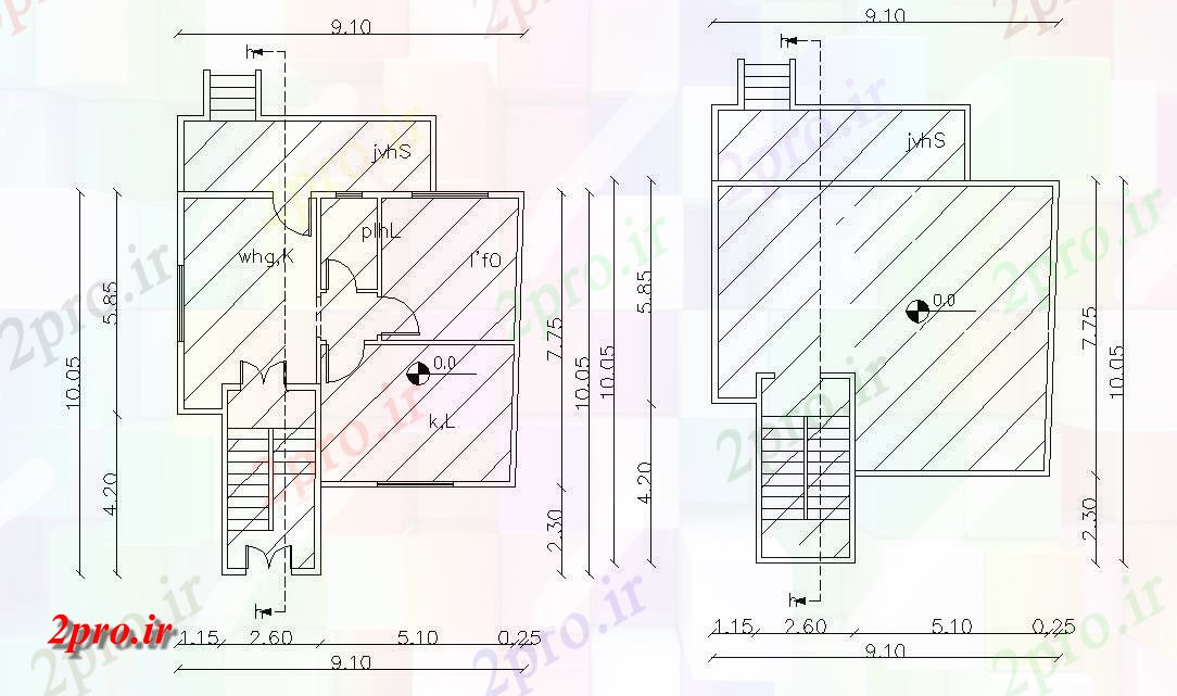 دانلود نقشه خانه های کوچک ، نگهبانی ، سازمانی - خانه برنامه ریزی با کار طراحی 9 در 10 متر (کد155738)