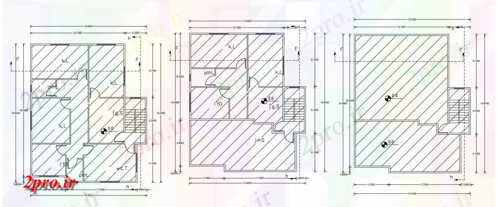 دانلود نقشه خانه های کوچک ، نگهبانی ، سازمانی - X 45 فوت طرحی خانه (1800 فوت مربع) 12 در 14 متر (کد155742)