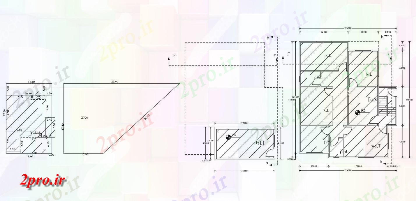 دانلود نقشه خانه های کوچک ، نگهبانی ، سازمانی - میدان محوطه خانه طبقه همکف طرحی 12 در 14 متر (کد155743)