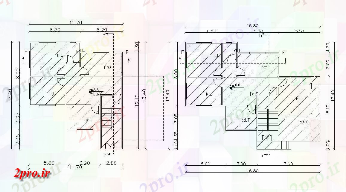 دانلود نقشه خانه های کوچک ، نگهبانی ، سازمانی - دو طبقه طرحی ساختمان مسکونی با ابعاد 13 در 16 متر (کد155748)