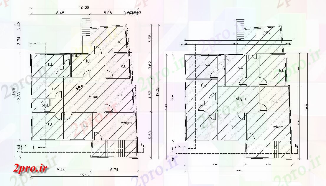 دانلود نقشه خانه های کوچک ، نگهبانی ، سازمانی - کف طراحی خانه معماری با ابعاد 15 در 19 متر (کد155775)