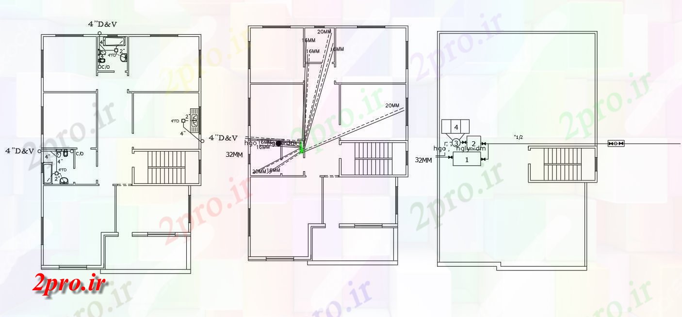 دانلود نقشه خانه های کوچک ، نگهبانی ، سازمانی - BHK خانه لوله کشی طراحی 11 در 17 متر (کد155788)