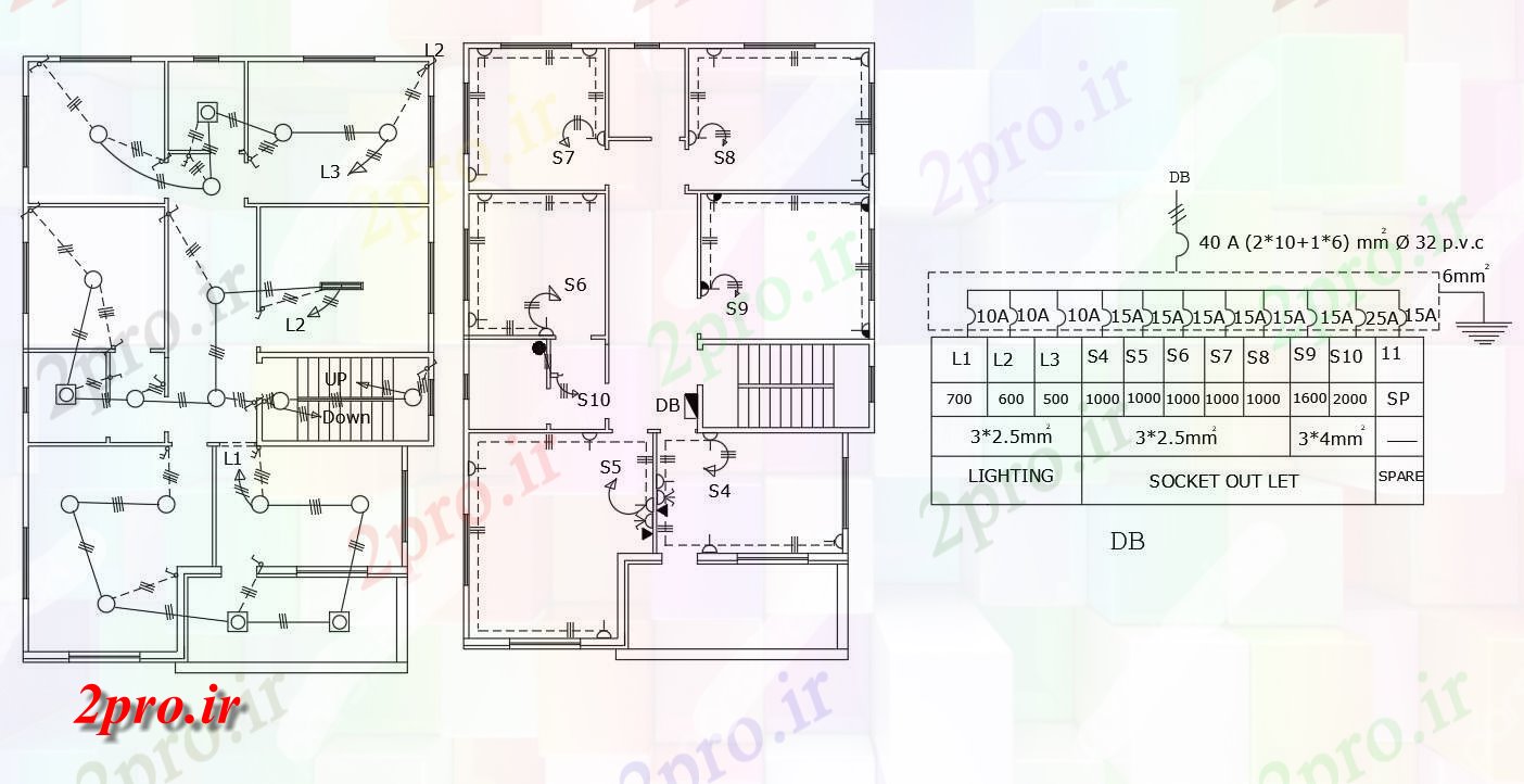 دانلود نقشه برق کشی ، اتصالات توسط 55 پا خانه Elecatrical طراحی (کد155789)