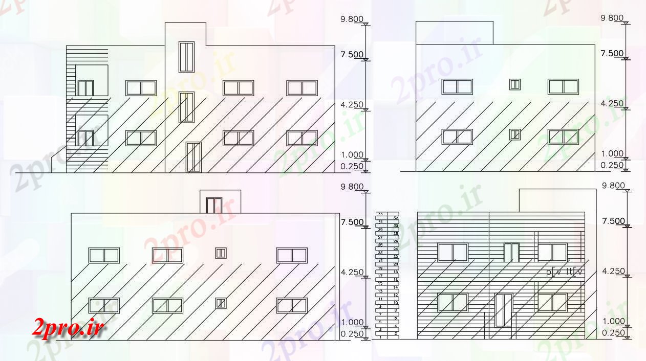 دانلود نقشه خانه های کوچک ، نگهبانی ، سازمانی - فوت مربع ساختمان خانه نمای طراحی (کد155791)