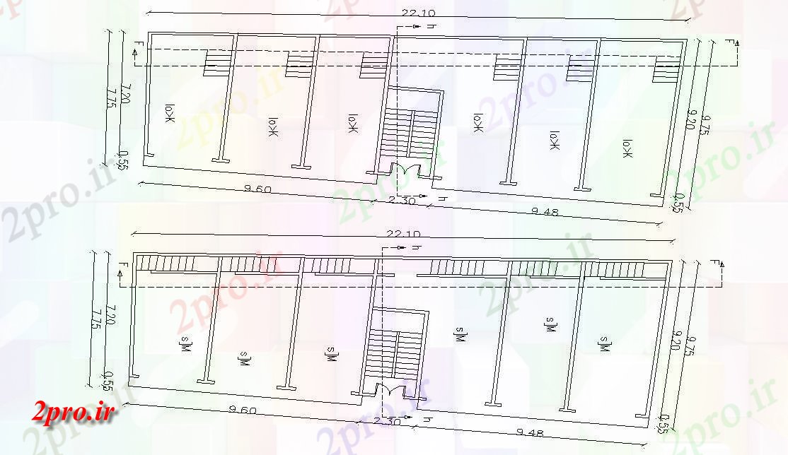 دانلود نقشه ساختمان اداری - تجاری - صنعتی دو طبقه طرحی ساخت تجاری طراحی به 8 در 22 متر (کد155794)