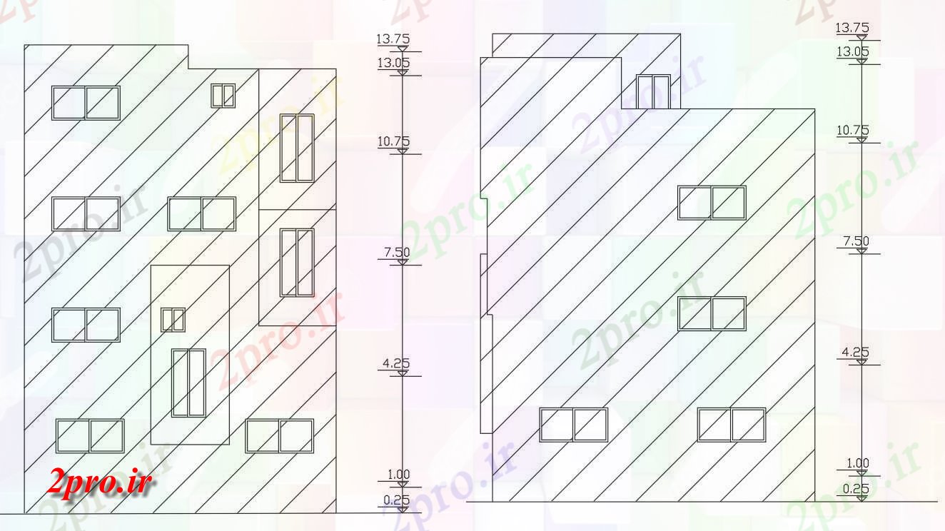 دانلود نقشه خانه های کوچک ، نگهبانی ، سازمانی - فوت مربع خانه جلو و عقب نما طراحی (کد155837)