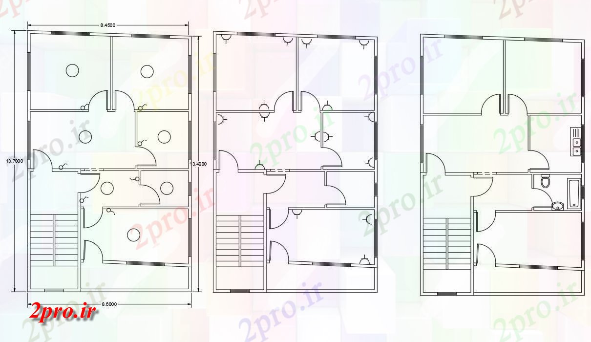 دانلود نقشه خانه های کوچک ، نگهبانی ، سازمانی - BHK آپارتمان ویلا برق طراحی 8 در 13 متر (کد155842)