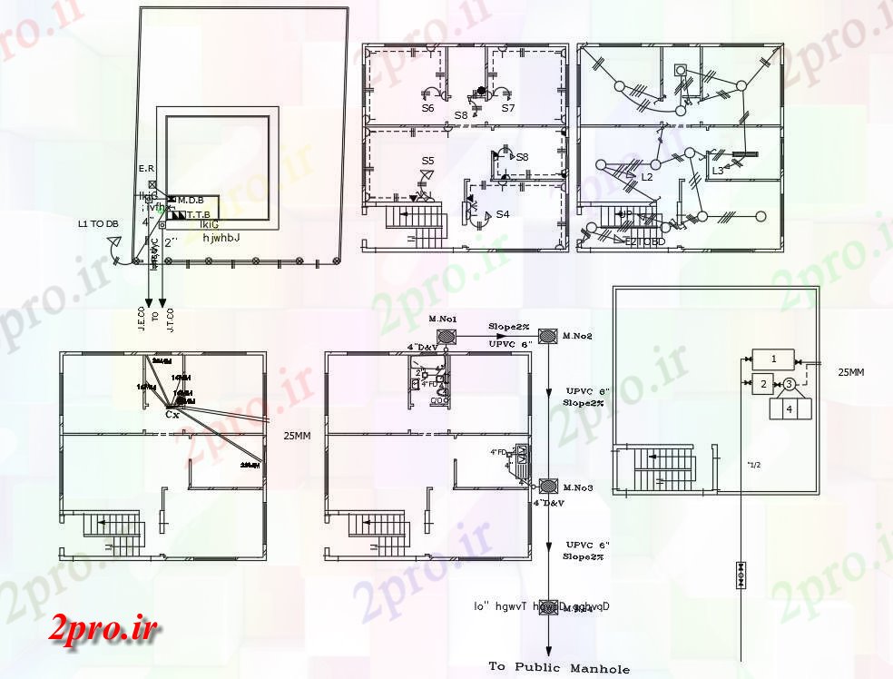 دانلود نقشه خانه های کوچک ، نگهبانی ، سازمانی - اتاق خواب خانه برق و لوله کشی 10 در 10 متر (کد155858)