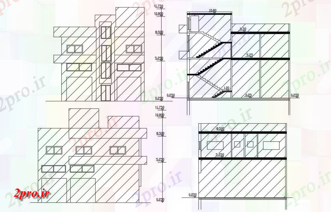 دانلود نقشه خانه های کوچک ، نگهبانی ، سازمانی - پارکینگ ماشین با خانه طراحی ساختمان (کد155862)