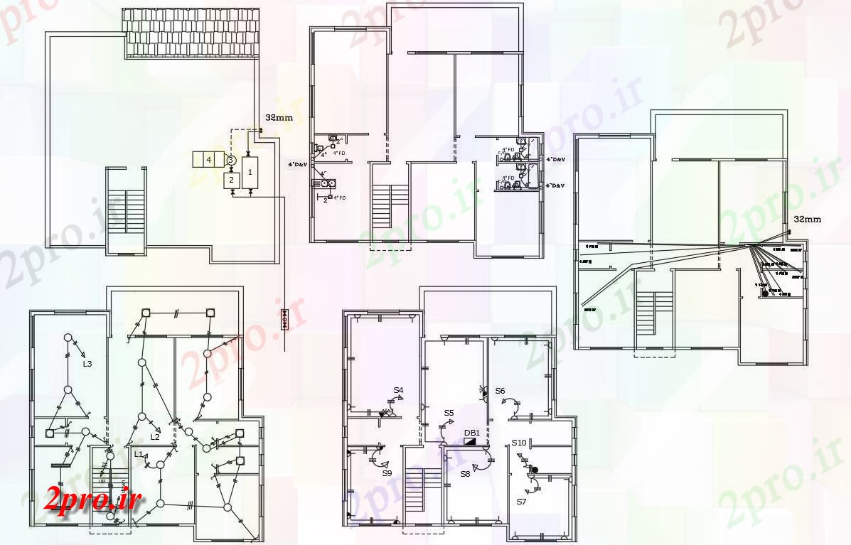 دانلود نقشه مسکونی  ، ویلایی ، آپارتمان  BHK آپارتمان   ویلا لوله کشی و برق طرح (کد155865)