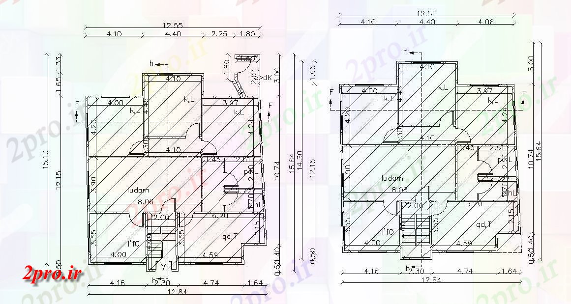 دانلود نقشه خانه های کوچک ، نگهبانی ، سازمانی - طبقه همکف و طبقه اول طرحی 12 در 15 متر (کد155888)