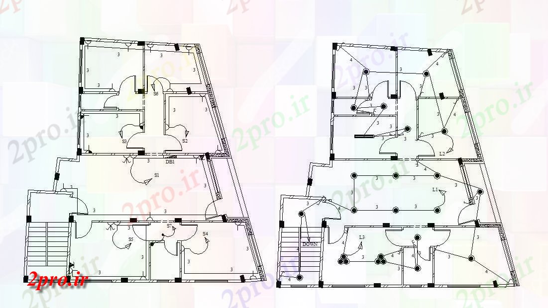 دانلود نقشه خانه های کوچک ، نگهبانی ، سازمانی - ویلایی خانه چیدمان برق طراحی 14 در 15 متر (کد155908)