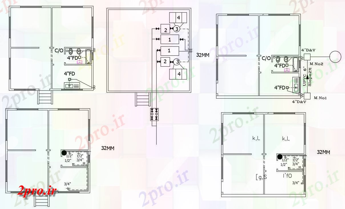 دانلود نقشه خانه های کوچک ، نگهبانی ، سازمانی - BHK خانه لوله کشی طراحی (کد155932)