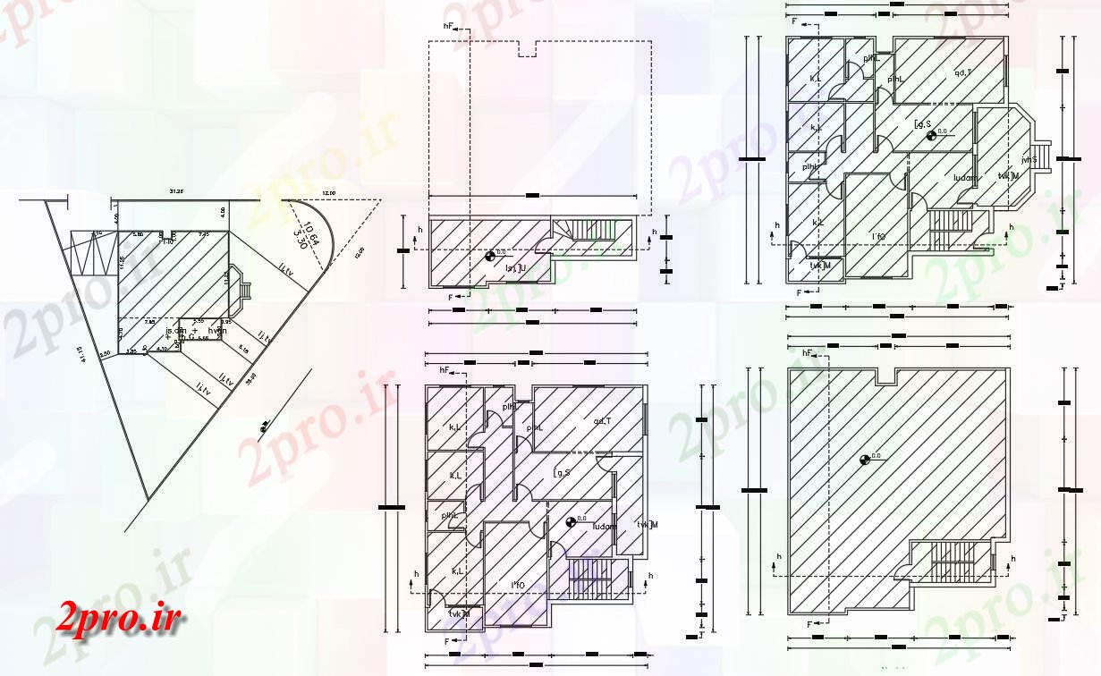 دانلود نقشه خانه های کوچک ، نگهبانی ، سازمانی - پارکینگ BHK خانه طرحی با ماشین اتوکد 14 در 15 متر (کد155938)