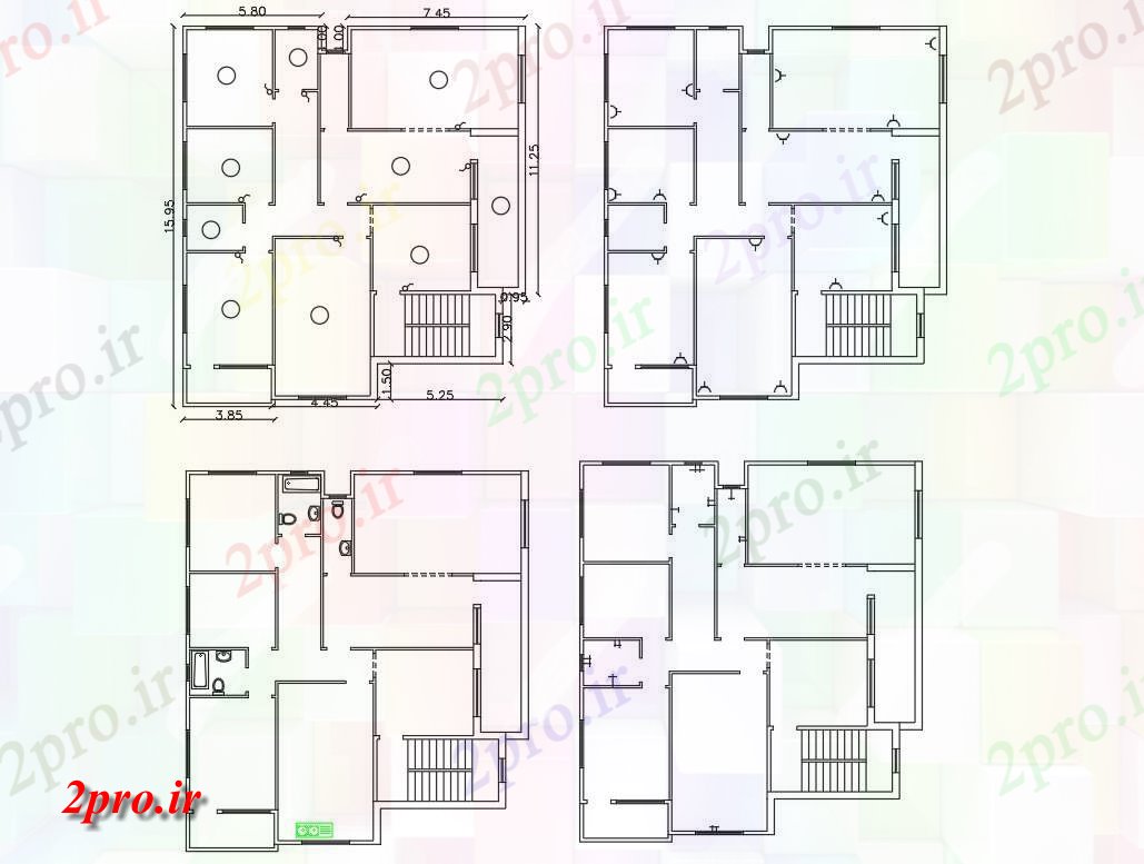 دانلود نقشه خانه های کوچک ، نگهبانی ، سازمانی - BHK خانه چیدمان برق طرح 14 در 15 متر (کد155940)