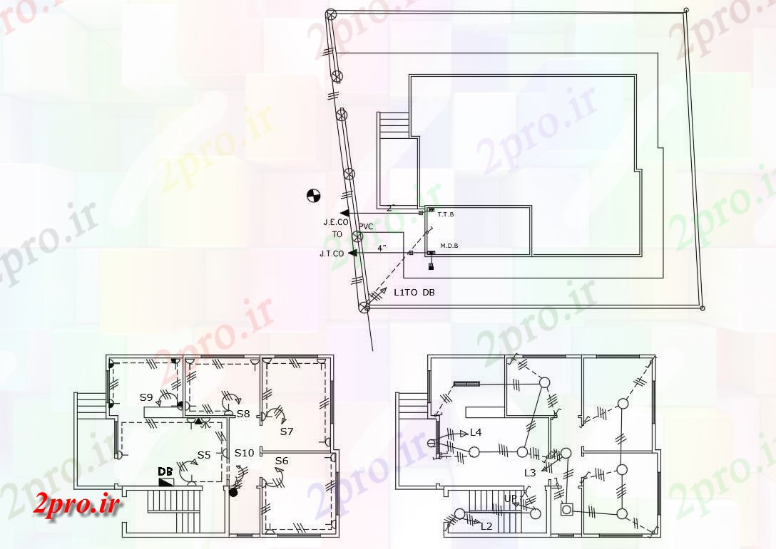 دانلود نقشه خانه های کوچک ، نگهبانی ، سازمانی - طرحی جامع خانه با طرحی برق نشیمن 8 در 10 متر (کد155946)