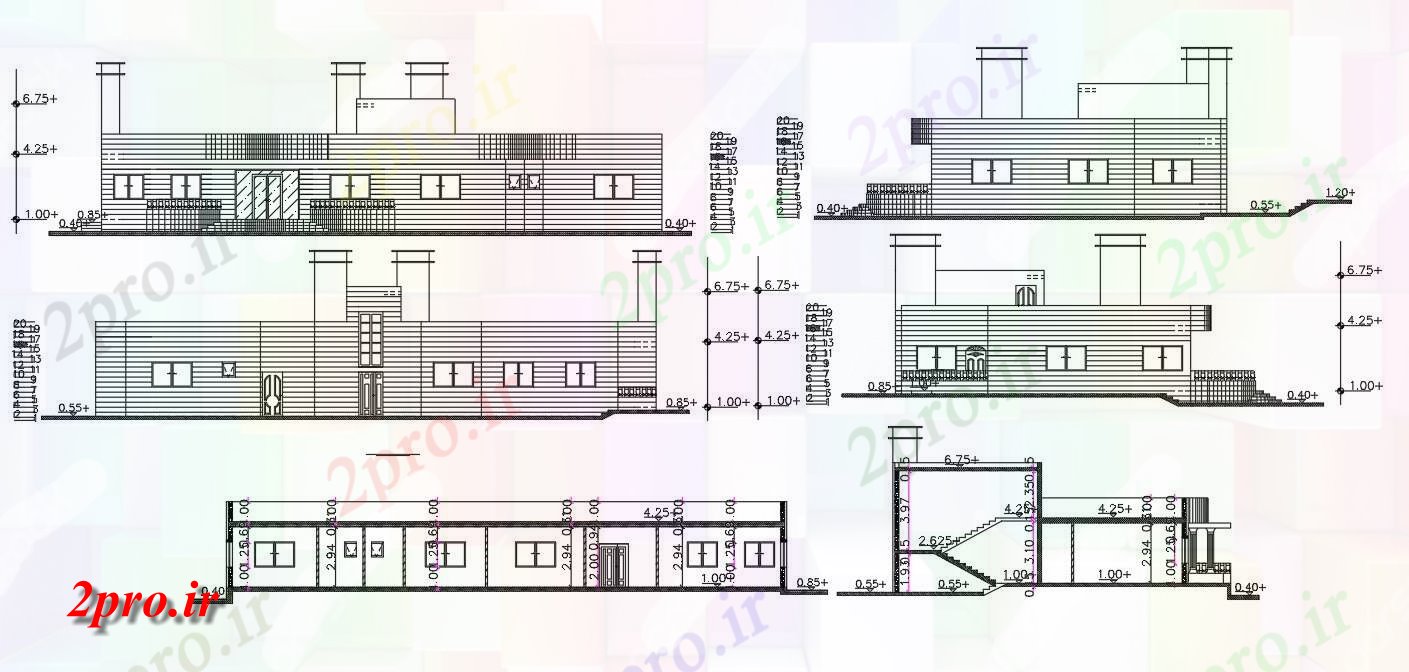 دانلود نقشه خانه های کوچک ، نگهبانی ، سازمانی - فوت مربع ساختمان خانه بخشی نما طراحی (کد155956)