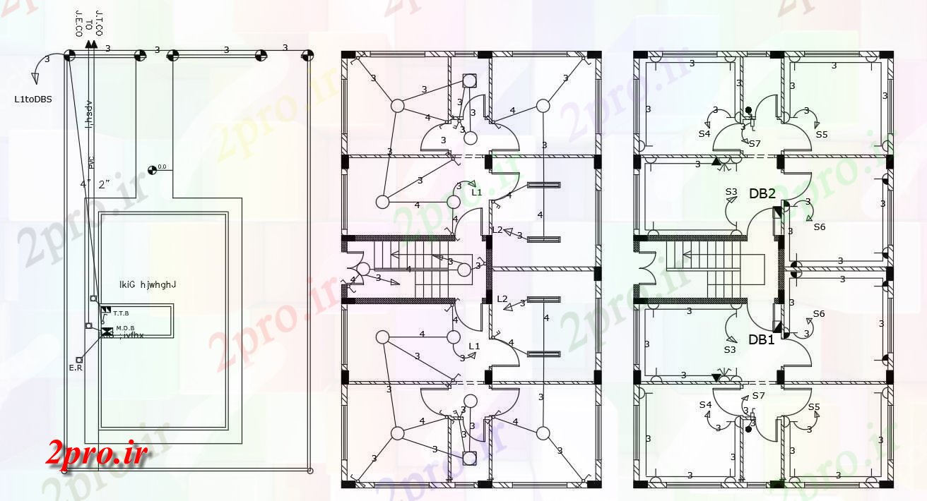دانلود نقشه برق کشی ، اتصالات BHK آپارتمان   نمونه طبقه برق طراحی نشیمن (کد155972)