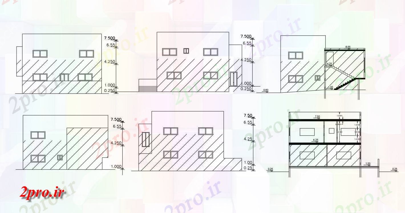 دانلود نقشه خانه های کوچک ، نگهبانی ، سازمانی - سطح ساختمان خانه بخشی نما طراحی (کد155975)