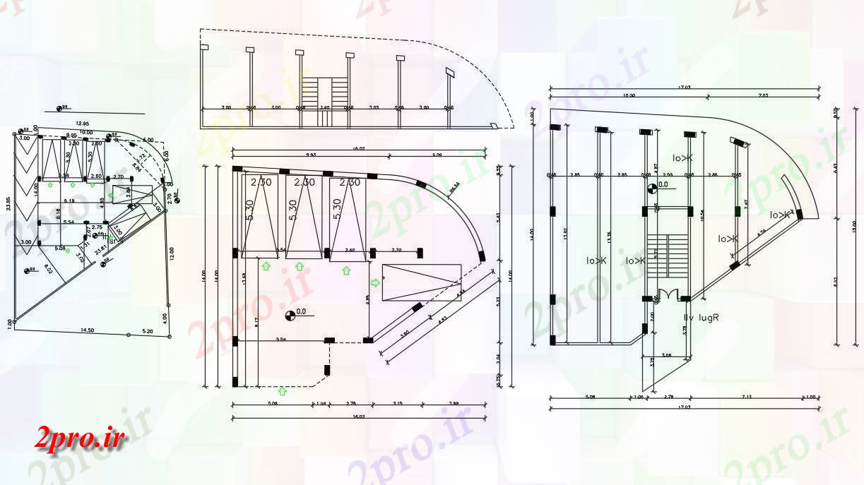 دانلود نقشه ساختمان اداری - تجاری - صنعتی فروشگاه با زیرزمین پارکینگ طرحی با سطح شیب دار طراحی 14 در 18 متر (کد155978)