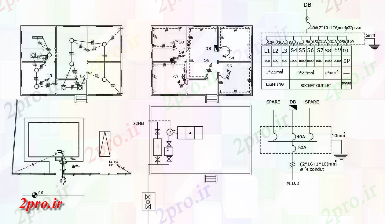 دانلود نقشه خانه های کوچک ، نگهبانی ، سازمانی - BHK خانه چیدمان برق نشیمن 8 در 12 متر (کد155985)