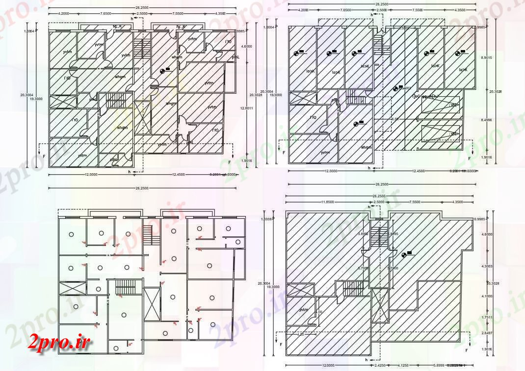 دانلود نقشه خانه های کوچک ، نگهبانی ، سازمانی - و 2 BHK آپارتمان خانه طرحی طبقه طراحی 20 در 26 متر (کد155988)