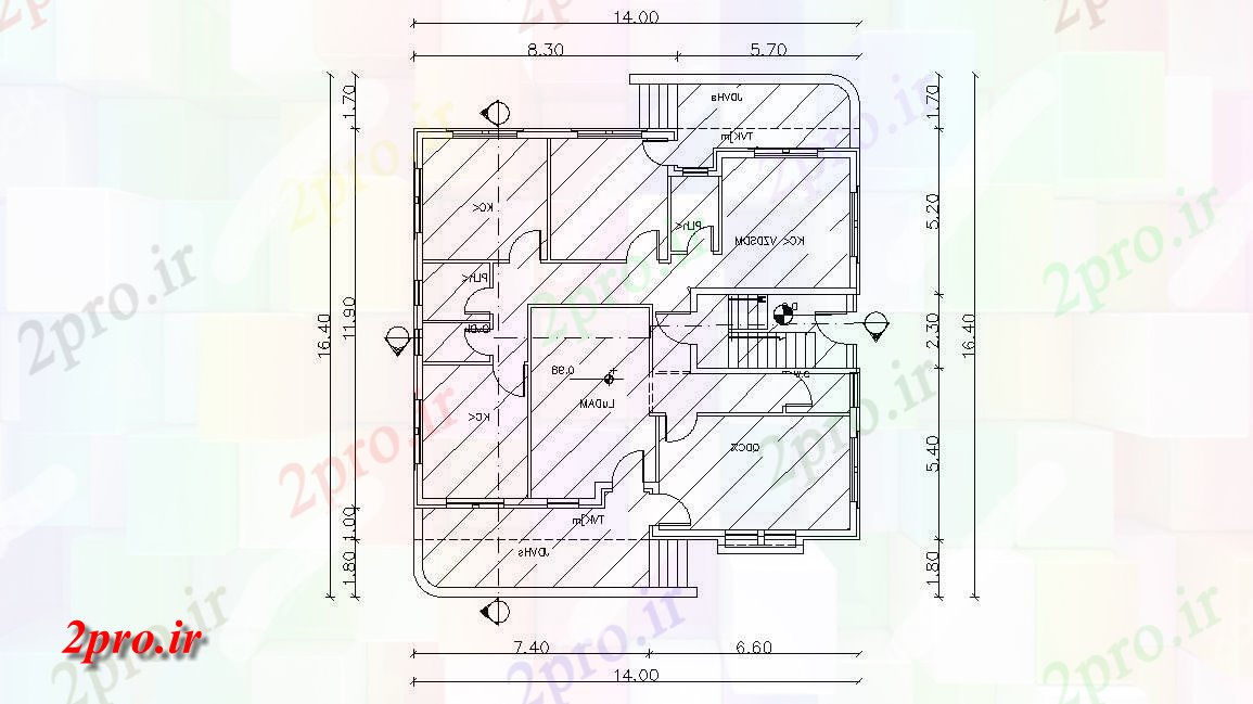 دانلود نقشه خانه های کوچک ، نگهبانی ، سازمانی - X 52 طرحی خانه طبقه همکف 14 در 16 متر (کد155999)