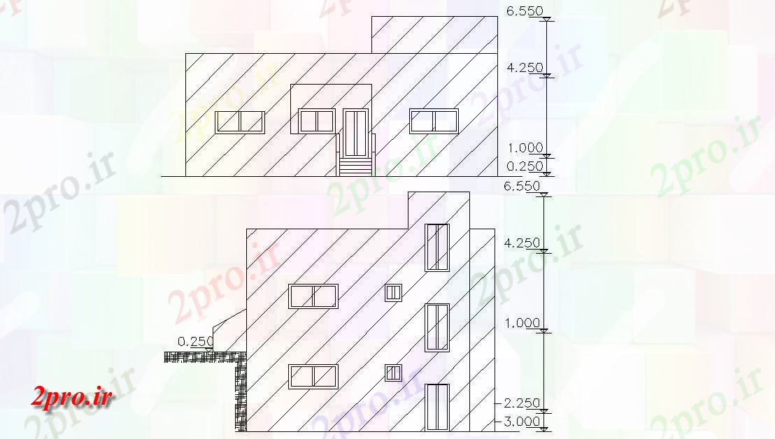 دانلود نقشه خانه های کوچک ، نگهبانی ، سازمانی - House  جلو و عقب نما طراحی (کد156010)