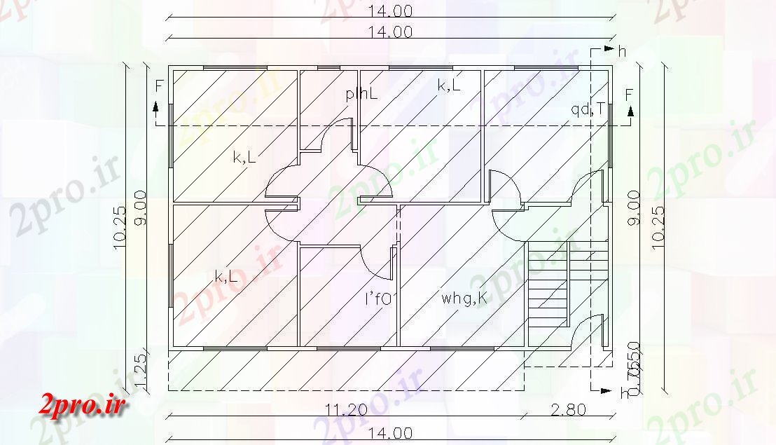 دانلود نقشه خانه های کوچک ، نگهبانی ، سازمانی - فوت مربع 3 BHK خانه طبقه همکف طراحی 10 در 14 متر (کد156011)