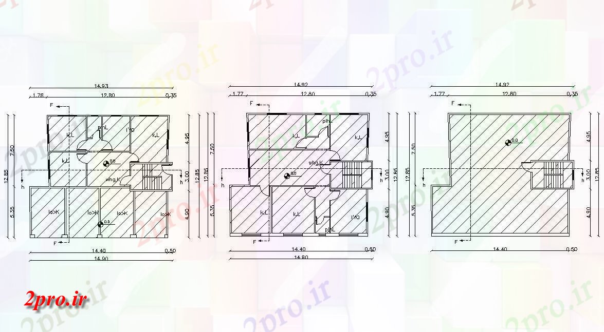 دانلود نقشه خانه های کوچک ، نگهبانی ، سازمانی - طرحی خانه با جلو فروشگاه طبقه 12 در 14 متر (کد156027)