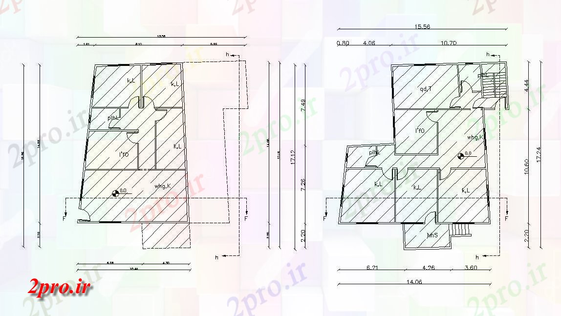 دانلود نقشه خانه های کوچک ، نگهبانی ، سازمانی - X 55 فوت 3 BHK خانه 15 در 17 متر (کد156032)