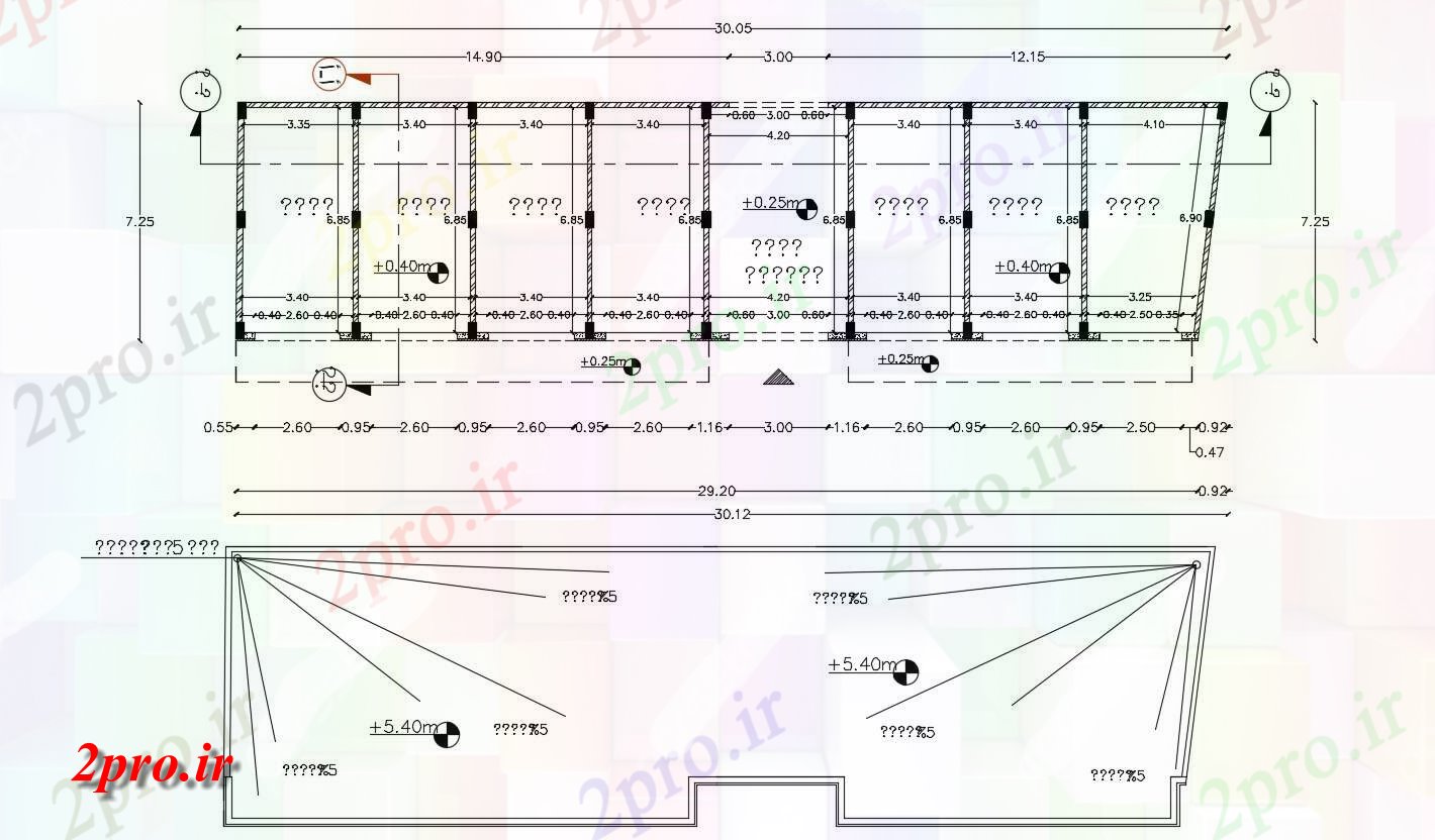 دانلود نقشه ساختمان اداری - تجاری - صنعتی X 98 پا مغازه تجاری طرحی طبقه طراحی 8 در 30 متر (کد156043)