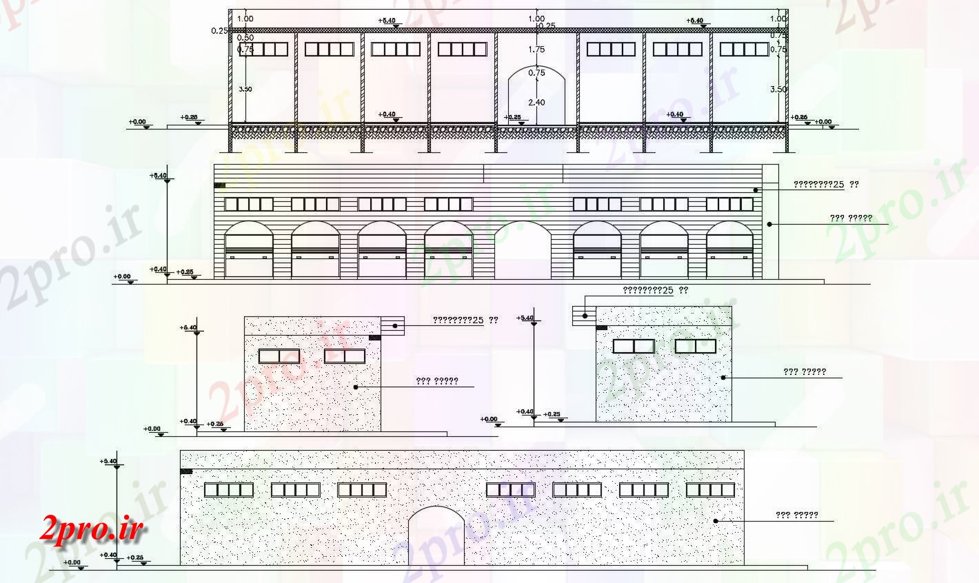 دانلود نقشه ساختمان اداری - تجاری - صنعتی مغازه ها ساختمان (بخشی) نما طراحی  نشیمن (کد156044)