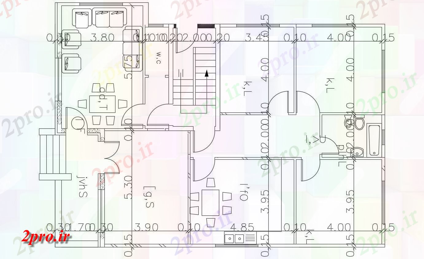دانلود نقشه مسکونی ، ویلایی ، آپارتمان اتاق خواب خانه مبلمان طراحی 11 در 15 متر (کد156046)